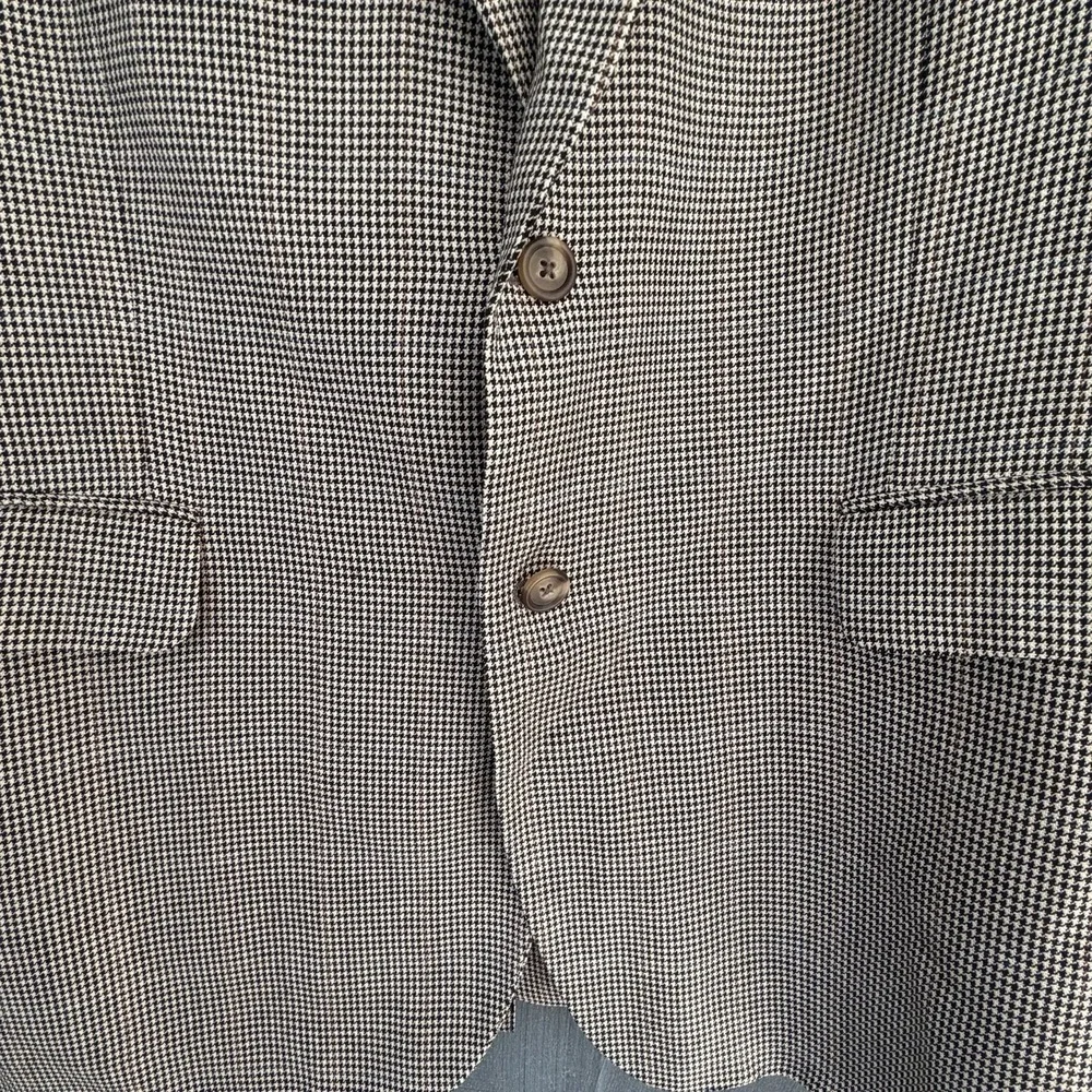 Jos A Bank Sport Coat Mens 46R Silk Wool Houndstooth Plaid Blazer Brown